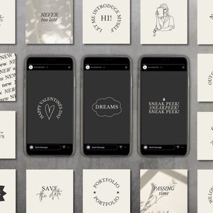 May include: A collage of 15 social media post templates with various designs and text. The templates feature a variety of themes, including "Save the Date", "Never too late", "Happy Valentine's Day", "Dreams", "Sneak Peek", "Out of the Office", "Good Notes", "Portfolio", "Passing Time", "We Love Our Clients", "Sale", and "Our Favs".