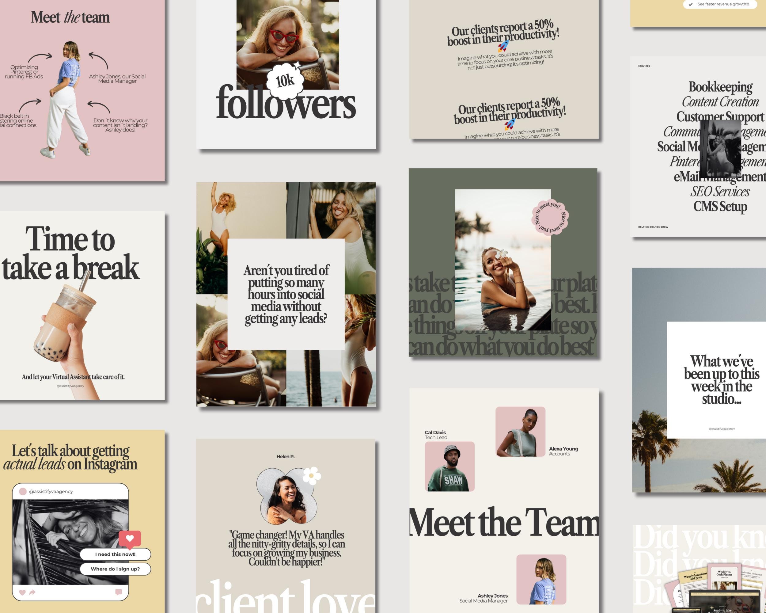 100 Instagram Templates Virtual Assistant Social Media Templates Service Provider Canva Templates Instagram Posts Instagram Highlight Covers