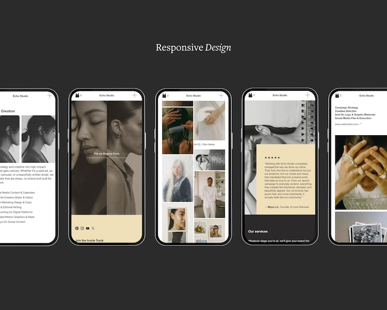 Redaktionell webbmall Squarespace 7.1 Minimal portfoliowebbplats Förfinad designstudiowebbplats Fotografwebbbyrå + Hel kurs bild 6