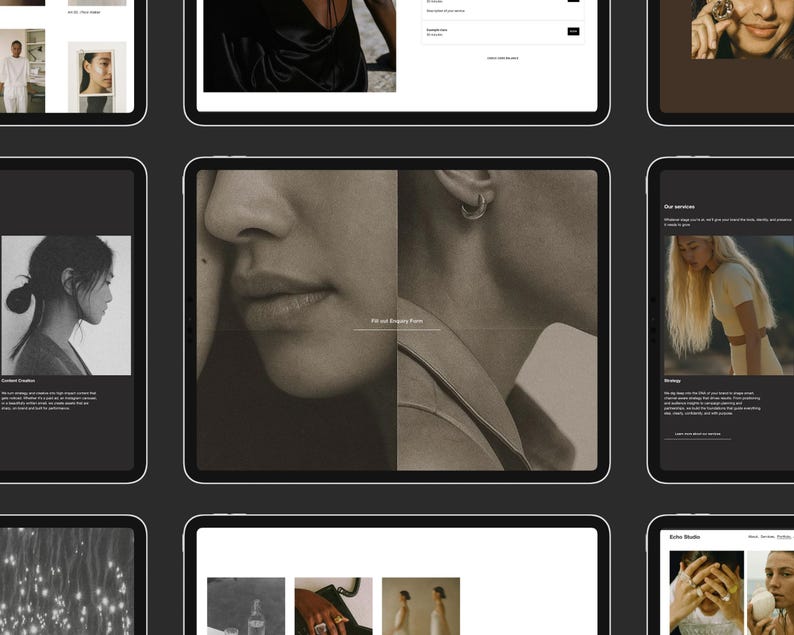 Redaktionell webbmall Squarespace 7.1 Minimal portfoliowebbplats Förfinad designstudiowebbplats Fotografwebbbyrå + Hel kurs bild 16