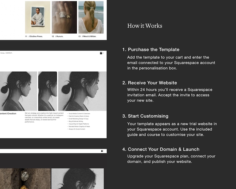 Redaktionell webbmall Squarespace 7.1 Minimal portfoliowebbplats Förfinad designstudiowebbplats Fotografwebbbyrå + Hel kurs bild 14