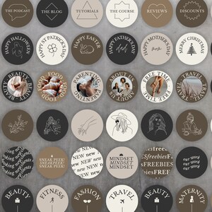 May include: A set of 36 round social media highlight covers with various designs and text. The covers feature a variety of themes, including holidays, lifestyle, and business.