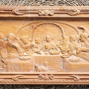 Holzwanddekor, letzte Abendmahl Wandkunst - Handgefertigte christliche Dekor- und Geschenkidee für Haus oder Kirche, Holzwandbehang, Wohndekor
