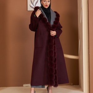 Winter Jacket - Alpaca Wool Coat with Real Fox Fur Collar - Handmade
