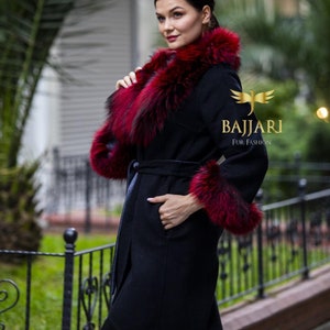Alpaca Llama Fabric Jacket: Real Fox Fur Trim, Luxury Coat