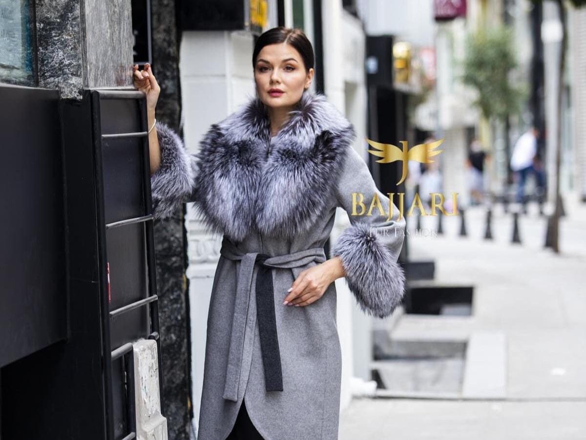 Alpaca Wool Coat: Grey Frost Fox Fur Trim Jacket - Etsy