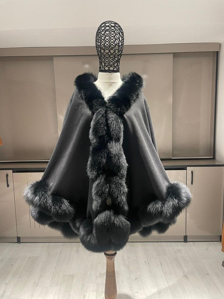 Blue Cashmere Cape With Fox Fur Trim - One Size - Etsy