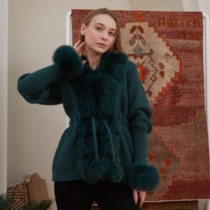 Green Fox Fur Knit Jacket - Women's Fashion