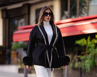 Chaqueta de piel de zorro y alpaca auténtica: prendas de abrigo de lujo para mujer