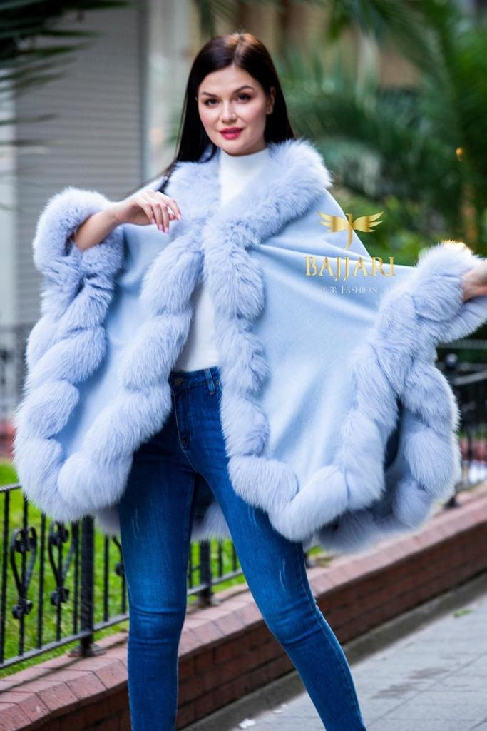 Real Fox Fur Cape Model/ One Size Fits All / Blue Colour