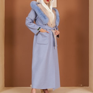 Alpaca Wool Coat with Real Fox Fur Collar - Double Sided