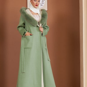 Winter Jacket- Alpaca Wool Coat with Real Fox Fur Collar - Double Sided