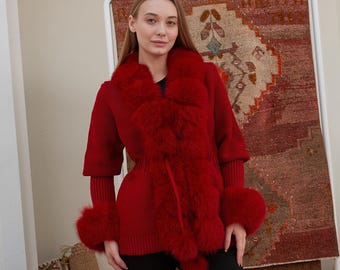 レッドフォックスファーニットジャケット：ロングラインレディース