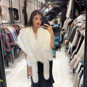 Luxus Weiß Fuchs Pelz Schal : Braut Hochzeit Wrap