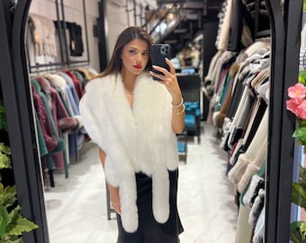 Chal de piel de zorro blanco de lujo: chal nupcial