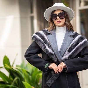 Black Alpaca Rex Fur Jacket/ Real Rabbit Rex Fur/Quality Fur/Luxury Clothing/Women&#39;s Outerwear/Quality Ladies Overcoat/ Rex Fur Jacket Coats