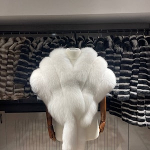 Luxury White Fox Fur Shawl: Bridal Wedding Wrap