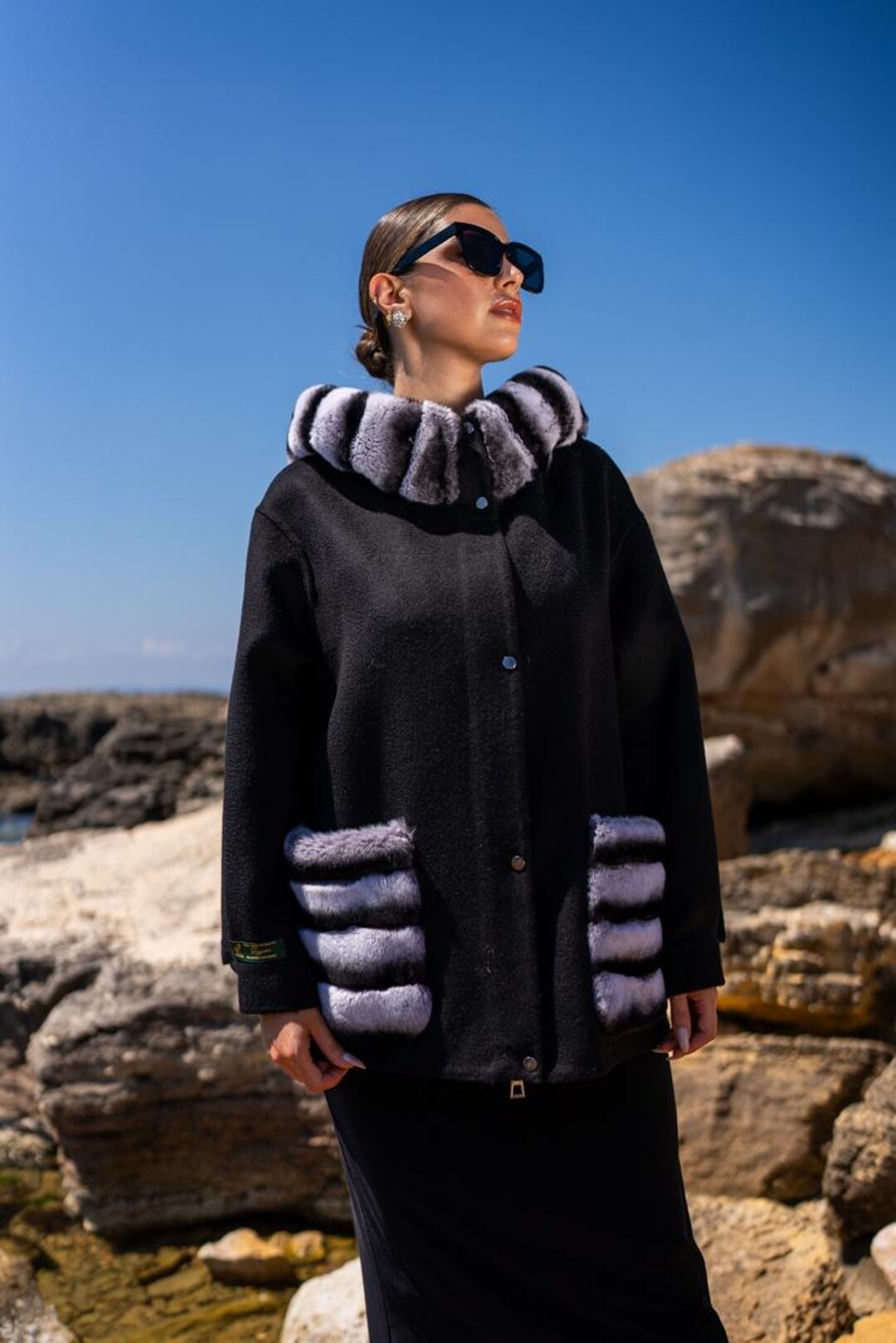 Alpaca Wool Jacket: Rex Rabbit Fur Trim, Hooded Design - Etsy