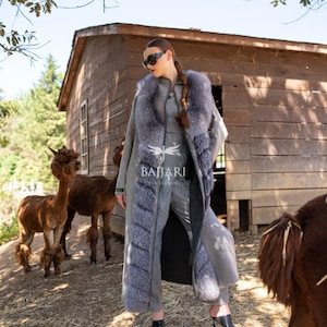 Embroidered Alpaca Wool & Fox Fur Jacket: Luxury Winter Overcoat