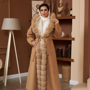 Double Sided Alpaca Coat with Real Fox Fur Collar