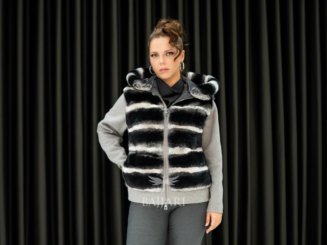 Alpaca Wool Hooded Jacket – Grey Rabbit Fur Trim - Etsy