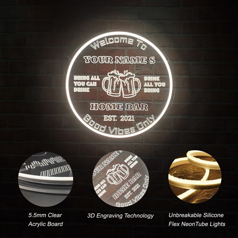 Custom Bar Neon Sign, Personalized Neon Bar Light Sign, Wall Décor