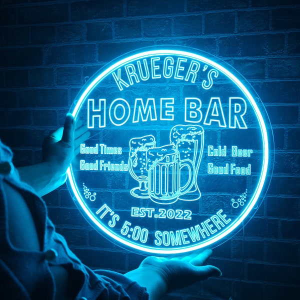 Custom Neon Beer Bar Sign for Home Bar, Personalized Neon Man Cave Sign, Wall Décor Light Up Beer Bar LED Signs for Home Bar,Pub,Bistro,Club