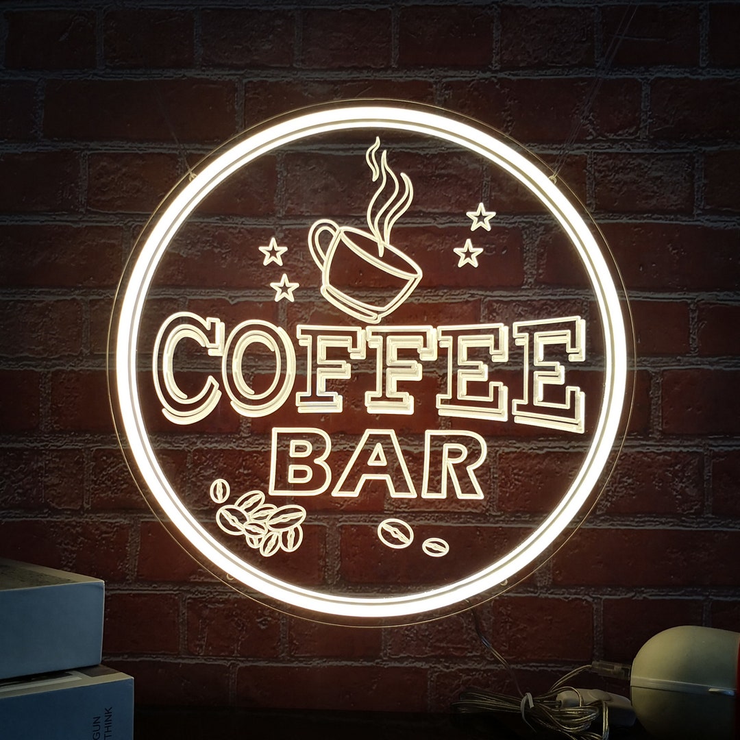 Neon Coffee Bar Sign, Dimmable USB Powered 12 Round Neon Coffee LED