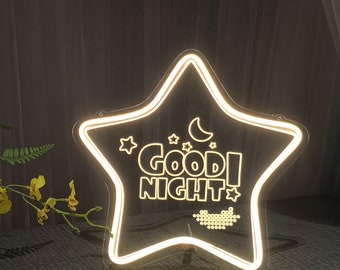 Enseigne néon Star Good Night, enseigne lumineuse LED néon Sweet Dreams pour décoration murale de bureau, cadeaux d'anniversaire pour enfants et amis