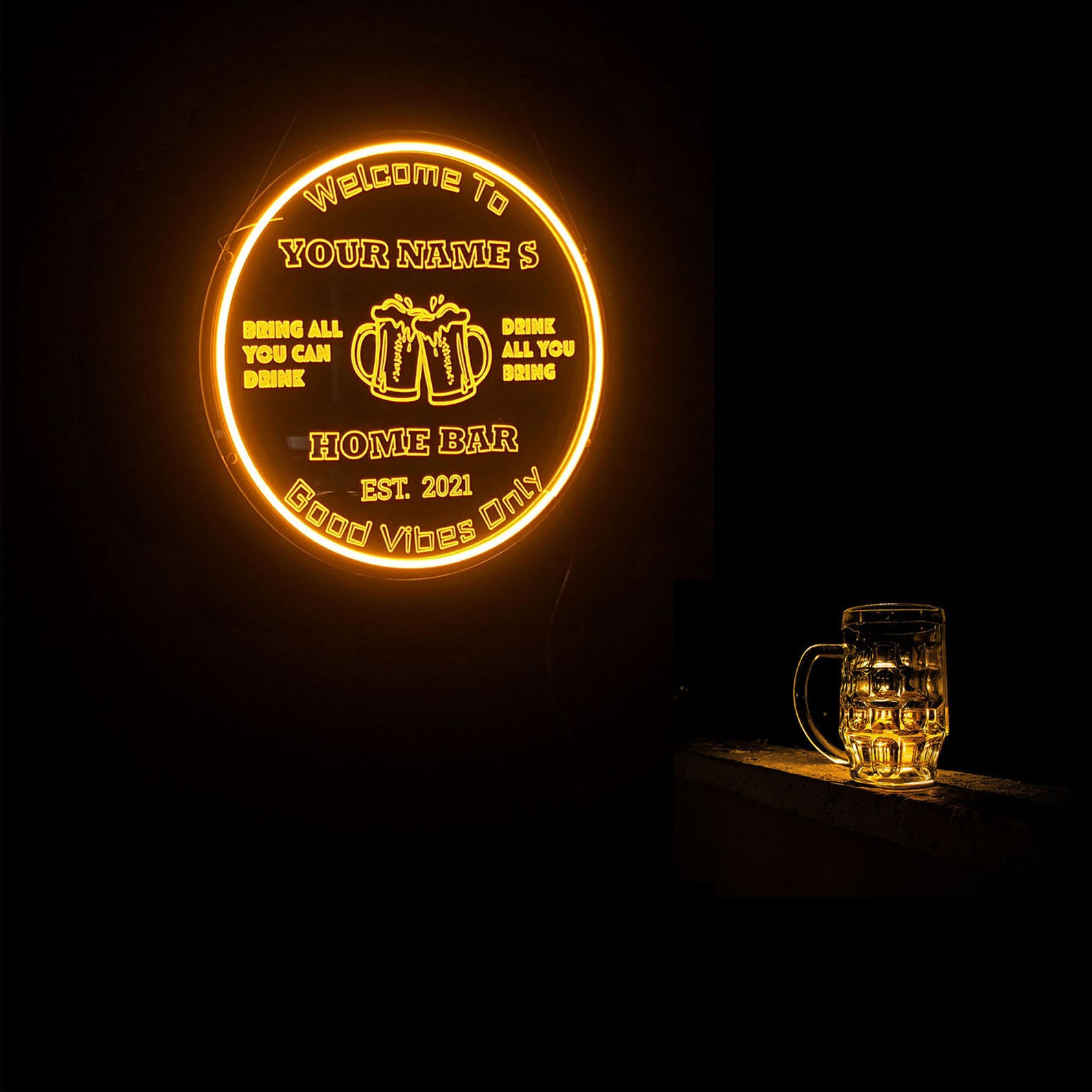 Custom Bar Neon Sign, Personalized Neon Bar Light Sign, Wall Décor