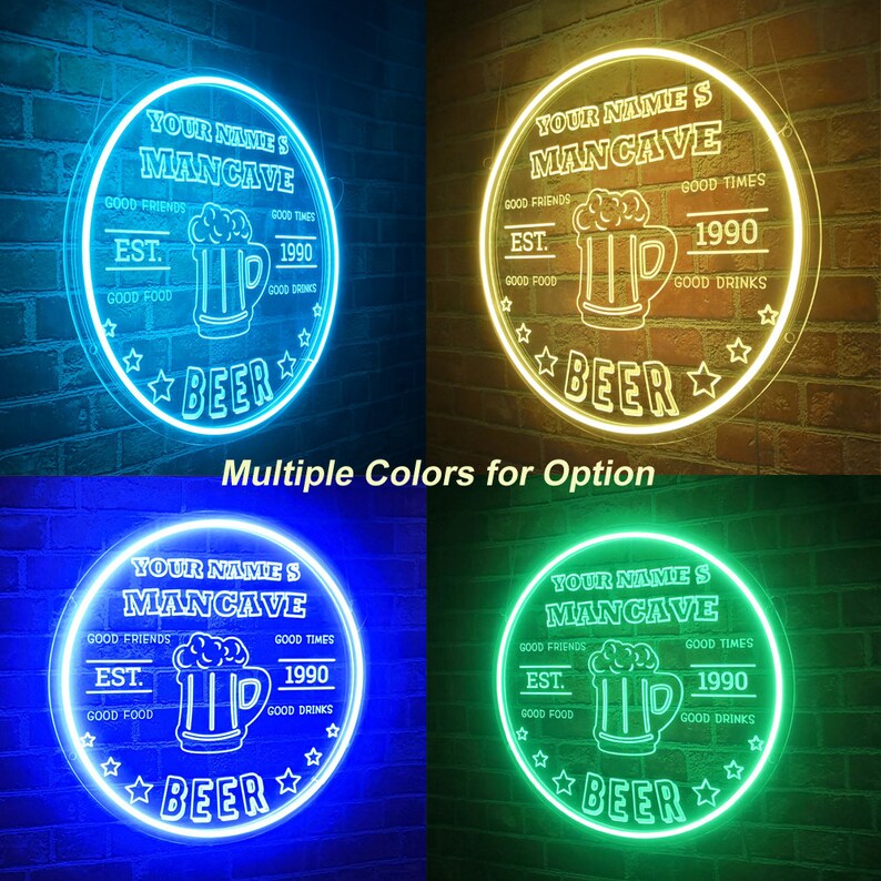Custom Man Cave Neon Barsign, Personalize Man Cave LED Neon Light Sign ...