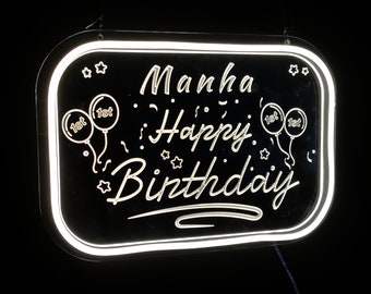 Personalized Name Happy Birthday Neon Sign, Custom Happy Birthday LED Light Up Sign, for Birthday Desktop Decor, Girls Boys Birthday Gifts