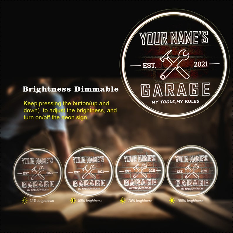 Custom Neon Garage Signs, Personalized Light up Garage Signs for Men