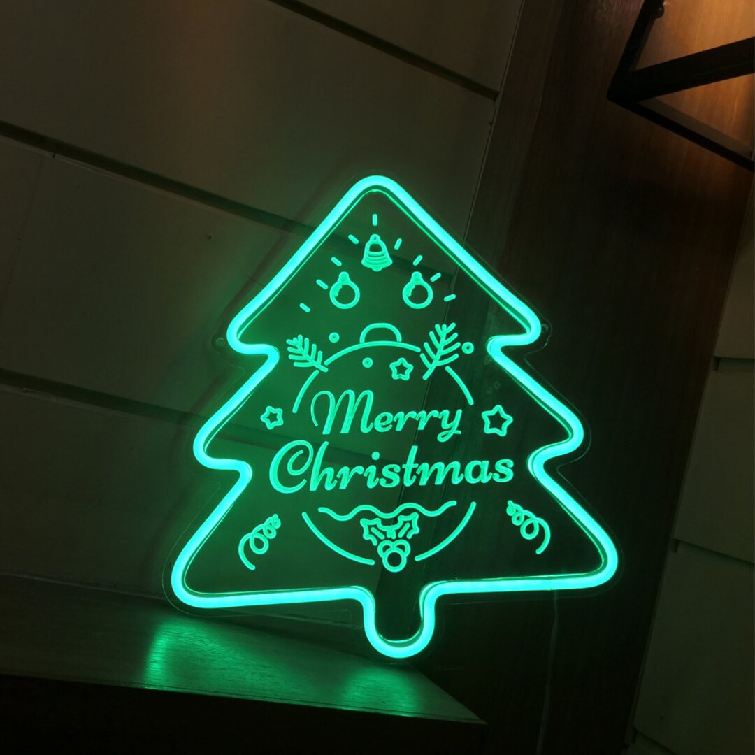 Merry Christmas Neon Sign, Dimmable USB Powered Christmas Tree LED