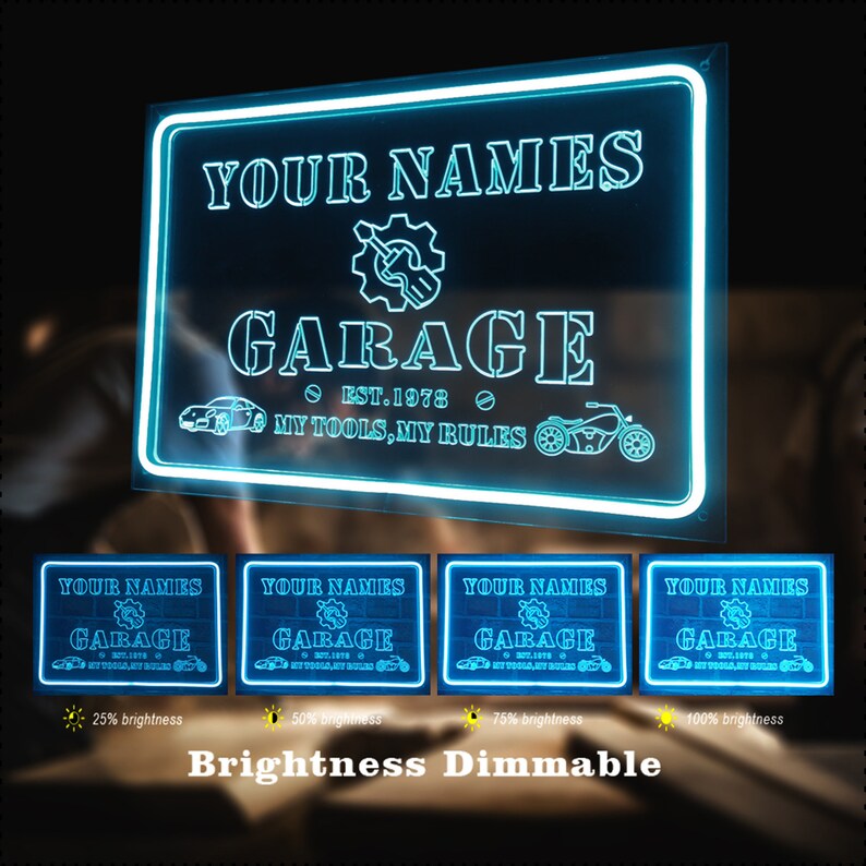Personalized Neon Garage Signs, Custom Name Garage LED Light up Neon