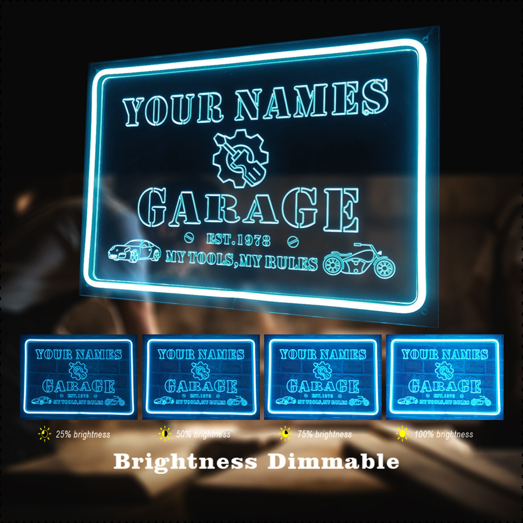 Personalized Neon Garage Signs, Custom Name Garage LED Light up Neon
