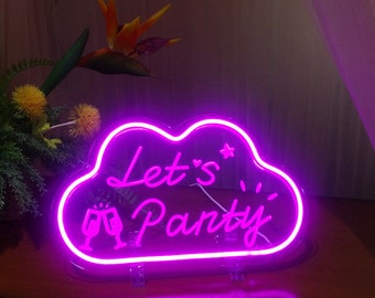 Cloud Small Let's Party Neon Sign, Neon Lets Party LED Light Up Sign Desktop Decor Cloud LED Night Lights pour chambre à coucher, cadeaux d'anniversaire