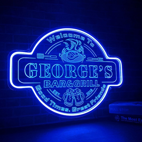 Personalized Beer Bar and Grill Neon Signs,Custom Barbeque BBQ Welcome LED Light Sign for Backyard,Deck,Patio Decor, Housewarming Gift