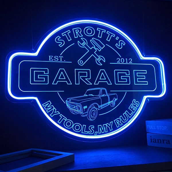 Garage Sign，Custom Neon Garage Signs, Personalized Light Up Garage Signs for Men Dads  Garage Man Cave, Home Decor, Father's Day Gift