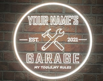 Custom Neon Garage Signs, Personalized Light Up Garage Signs for Men Dads  Garage Man Cave, Work Shop Wall Decor, Father's Day Gift