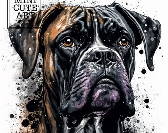 Watercolor portrait of a dog, Dog Boxer Watercolor  clipart, portrait Dog Boxer JPG, dog portrait , black and white portrait dog