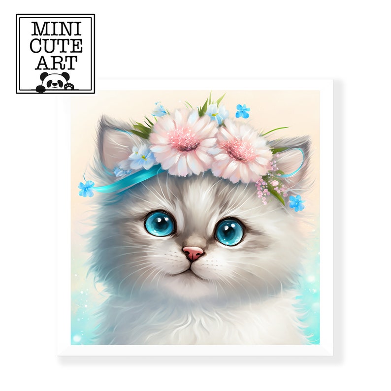 Cute Kitten and Flowers Watercolor Clip Art Cute Fluffy - Etsy