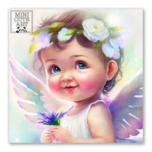 Watercolor baby Angel JPG , sweet angel watercolor clip art, angel clip art, Portrait of a girl angel, watercolor angel, child watercolor image 2