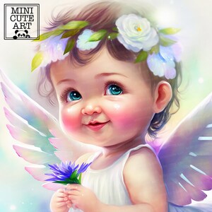 Watercolor baby Angel JPG , sweet angel watercolor clip art, angel clip art, Portrait of a girl angel, watercolor angel, child watercolor image 1