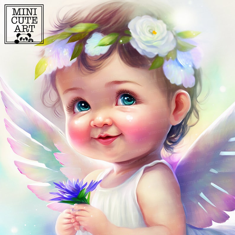 Watercolor baby Angel JPG , sweet angel watercolor clip art, angel clip art, Portrait of a girl angel, watercolor angel, child watercolor image 1