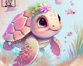 Undersea world Watercolor art, Watercolor turtle clip art, turtle animals clip art , baby turtle jpg, cute  turtle clip art