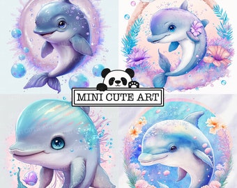 Undersea world Watercolor art, Watercolor dolphin clip art, dolphin animals clip art , baby dolphin jpg, cute  turtle clip art