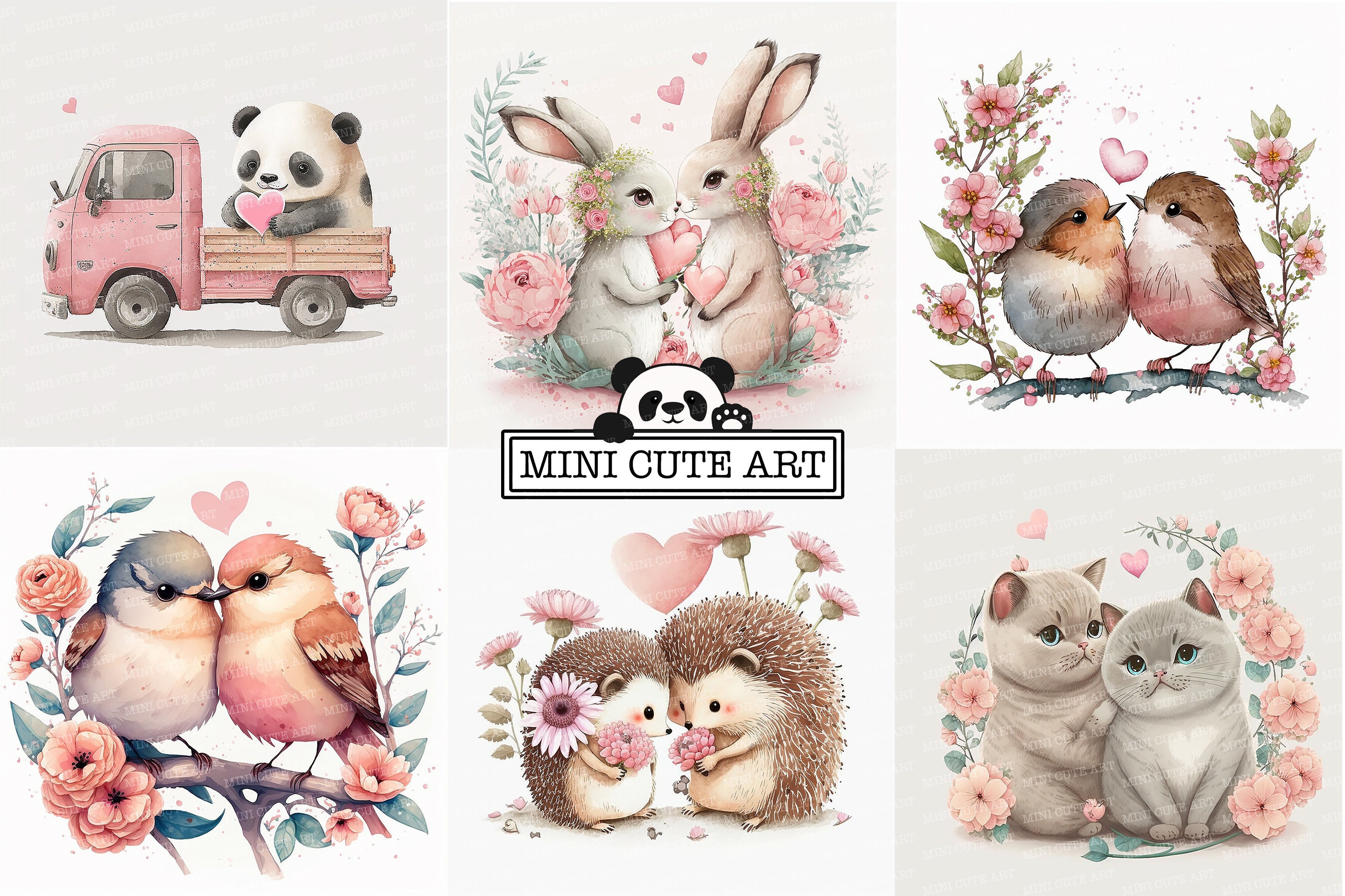 Animal Love Clipart Set Cute Pictures for Valentine's Day Etsy