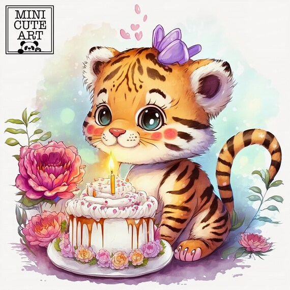 Watercolor Birthday Card Cute Animals , Card Tiger and Cake Animal Art, Cute  Watercolor Tiger Clip Art, Watercolor Baby Tigerclip Art - Etsy