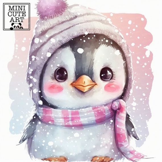 Niedlicher Aquarell Pinguin in einer Wintermütze Clip Art, Pinguin